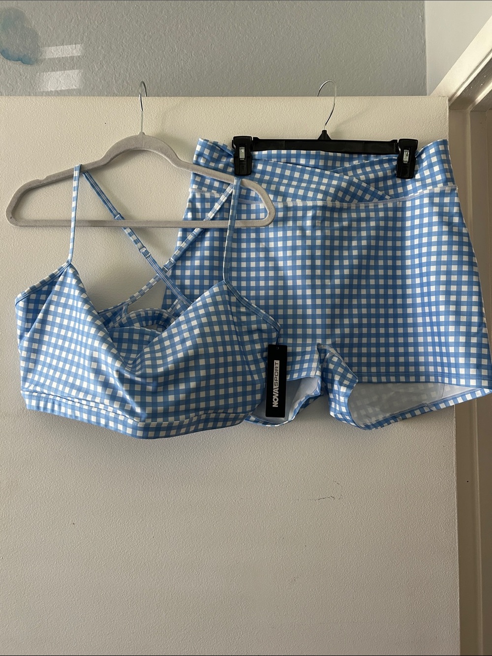 Fashion Nova Light Blue Gingham High-Waist Women’s Shorts